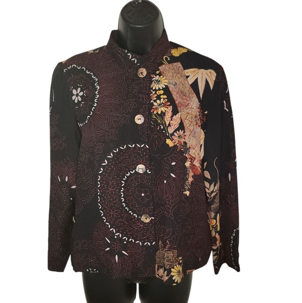 CITRON Santa Monica Silk Floral Button up Blouse Top Size PM Petite Medium